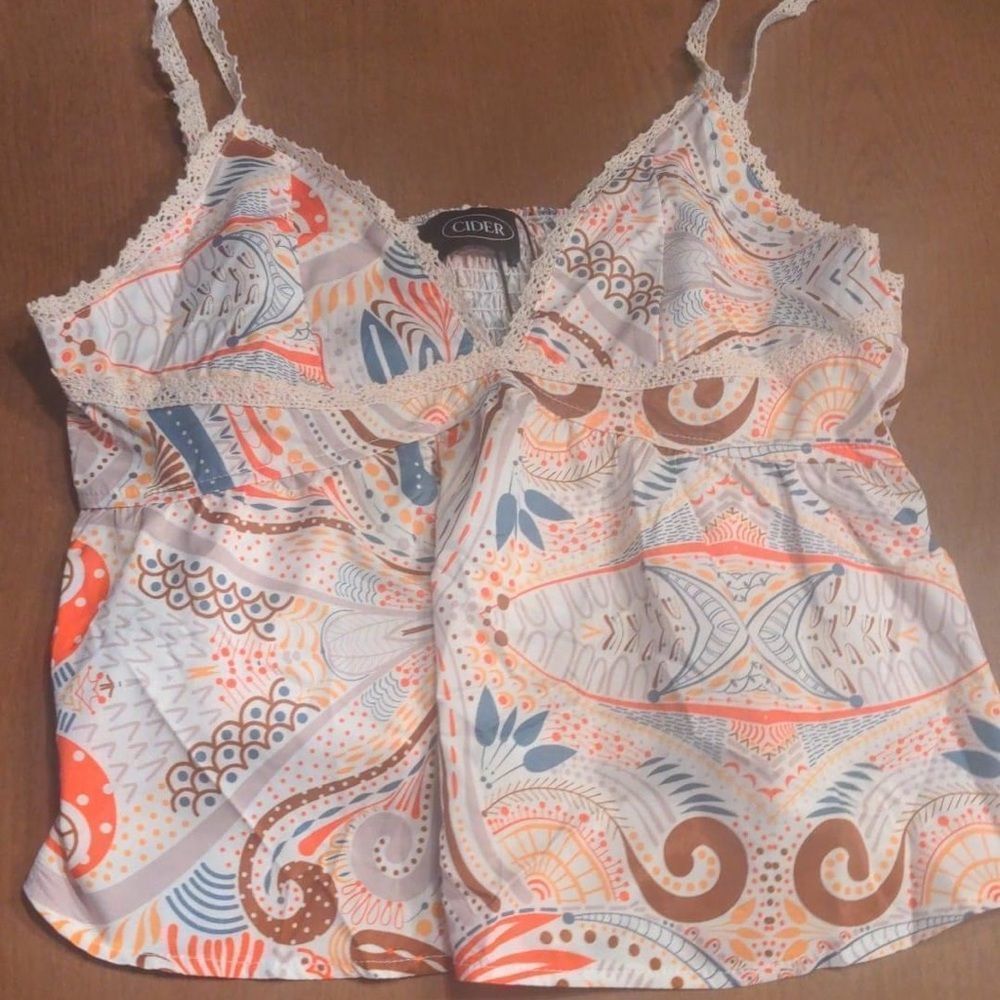Cider Paisley Print Crop Cami Top w/ Lace Straps - XL